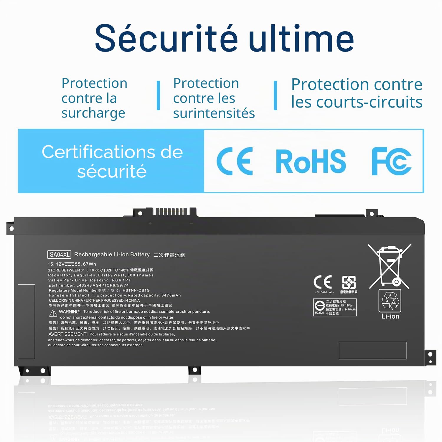 SA04XL L43267-005 Batterie SAO4XL pour Ordinateur Portable HP Envy X360 15-DR 15-DR0010TX 17-CG 17T-CG Series Notebook HSTNN-OB1F HSTNN-OB1G HSTNN-UB7U L43248-541 L43248-AC1 L43248-AC1 L432448