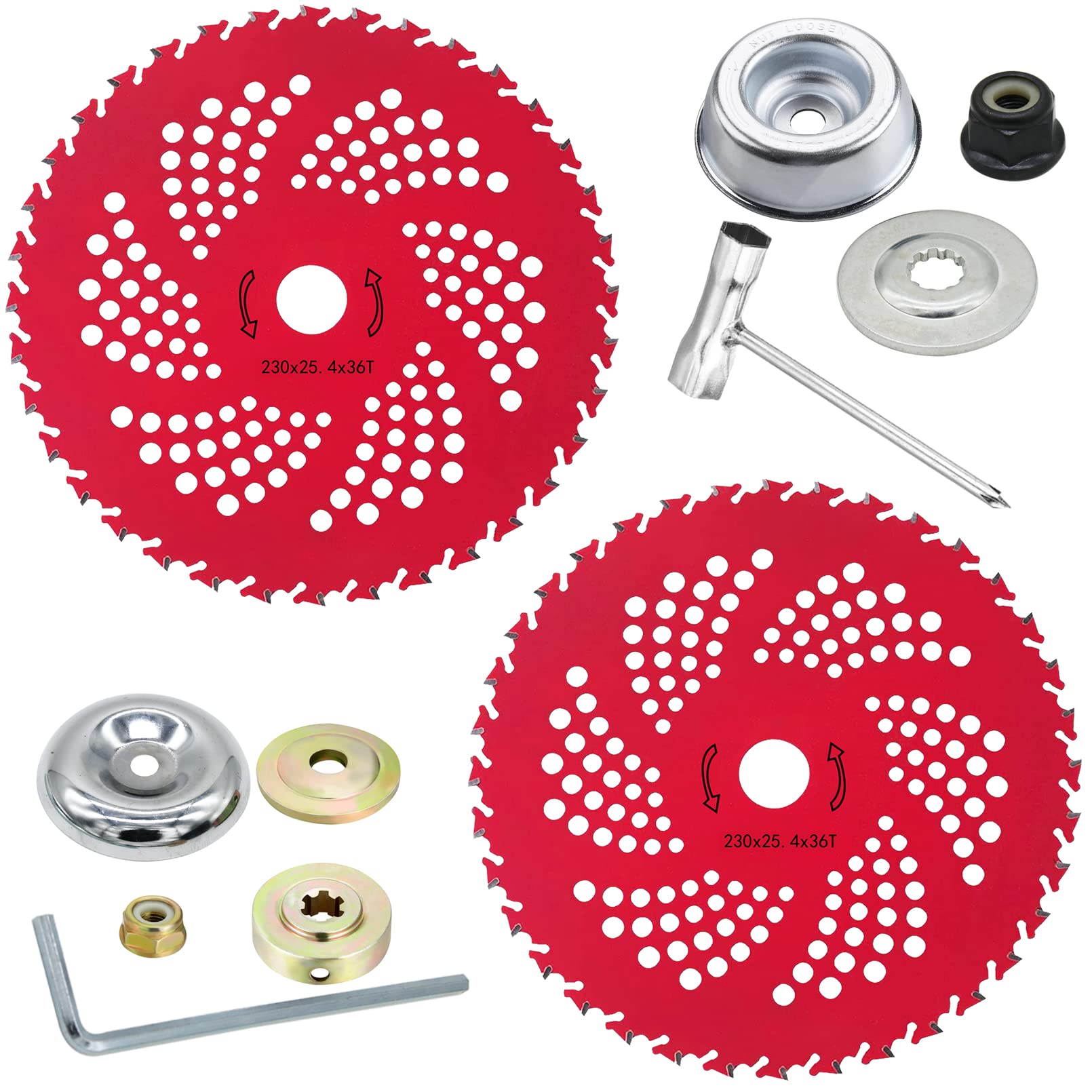 2 Pack 9" x 36 Teeth Carbide Tipped Brush Cutter Blades, Weed Eater Blades, Weed Wacker Blade for Brush Cutter, Trimmer, Weed Eater Red