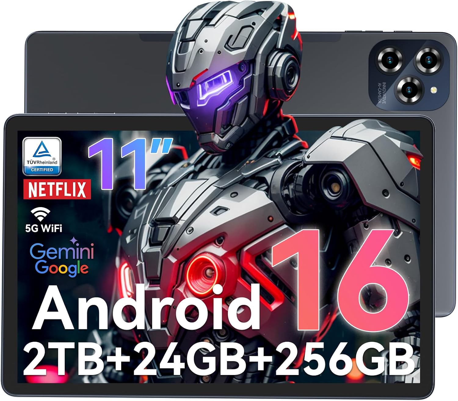 Tablet Android 16 Tablet-11 Inch FHD Display, 24GB RAM 256GB ROM /2TB TF, T615 Octa-Core AI Tablets, 8000mAh/18W Fast Charge, 5G WiFi & 16MP Camera, TÜV Certified HD for Streaming/Gaming - Amazon product rated Grade B
