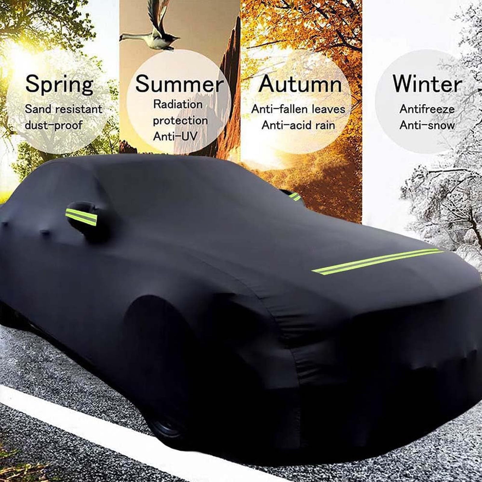 Telo Copriauto Antigrandine 430 x 180 x 160 cm Resistente Ad Acqua Polvere Neve Sole Freddo Impermeabile Antigraffio Copertura per Auto Telo Copriauto per Interno Ed Esterno, Nero