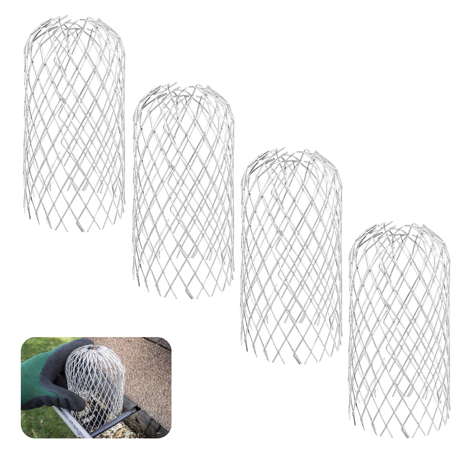 Ytesky 4 Pack Aluminum Gutter Guards Downpipe Leaf Guard Expandable Gutter Protection Mesh Filter Strainer Drain Covers Outdoor Gutter Traps for Moss Leaves Muck Mud Balls and Other Debris
