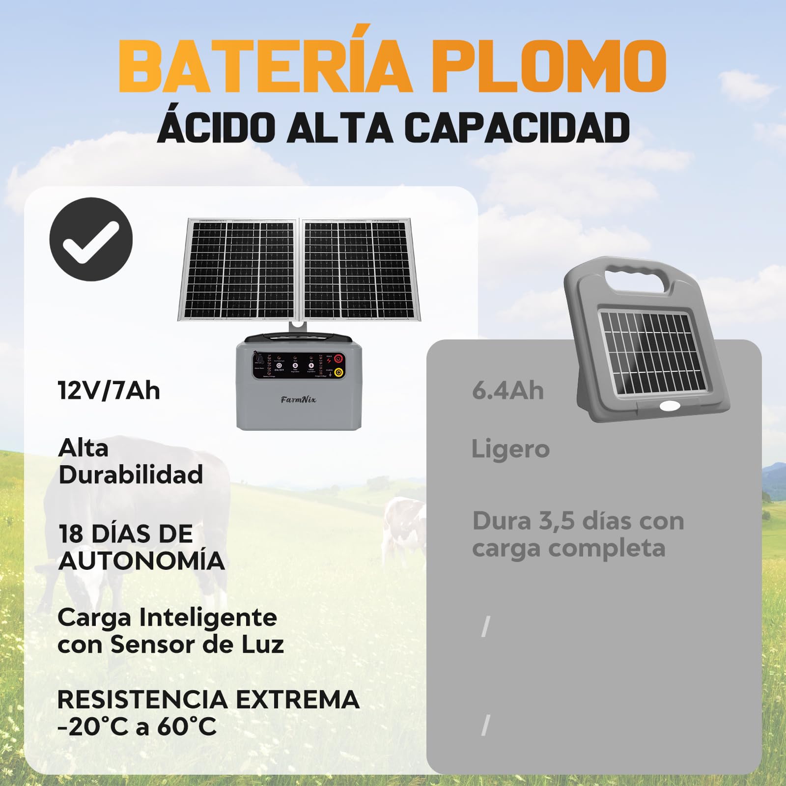 48KM Solar Pastor Electrico, 0.3- 1.5J 6-12KV Ajustable pastor electrico Cerca eléctrica Controlador para Granja de animales, Electrificador de cercados para Ganado, Aves, Granja