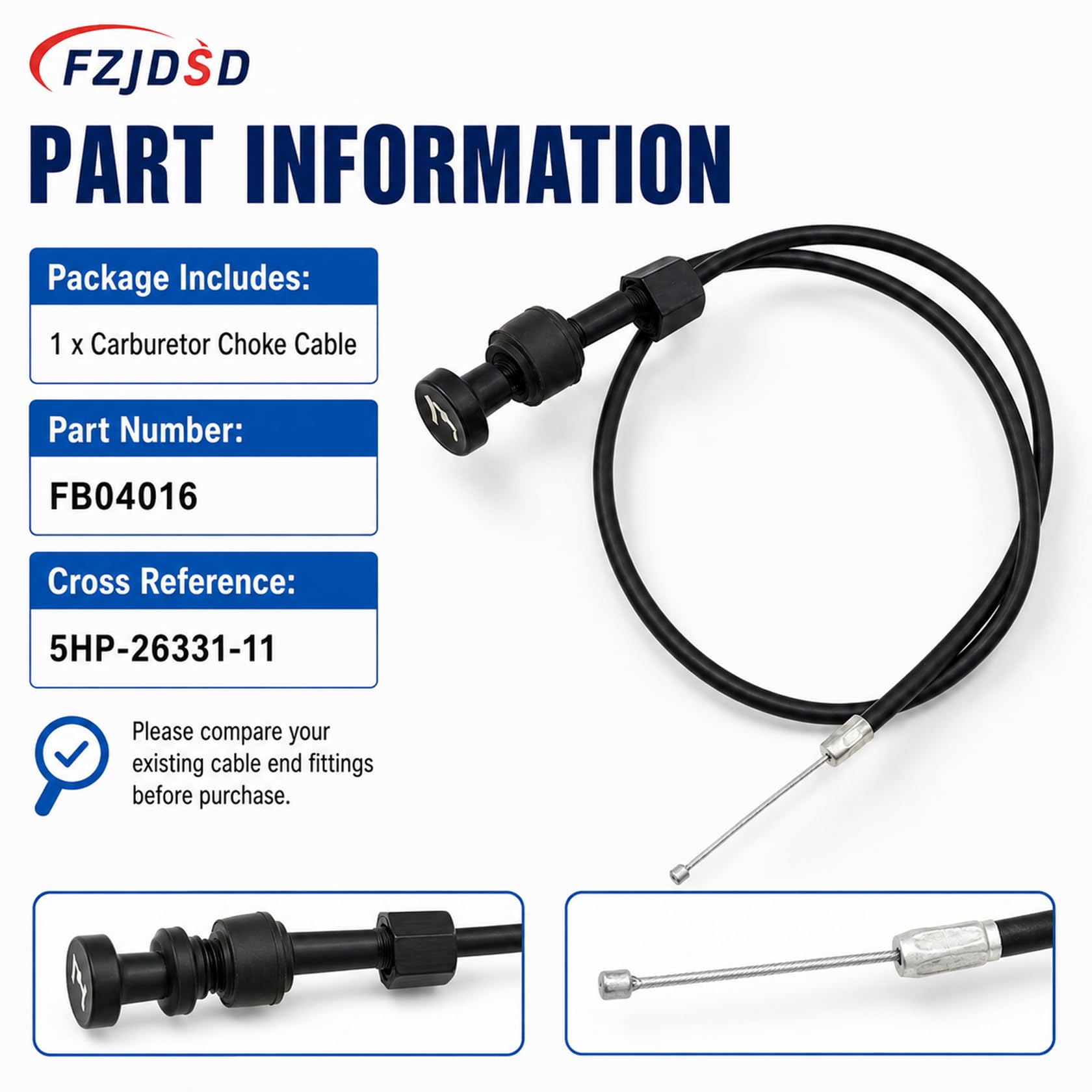 FZJDSD Câble de starter pour carburateur FB04016 compatible avec Yamaha TTR125 TTR125E TTR125L TTR125LE 2000 2001 2002 2003 2004 2005 2006 2007