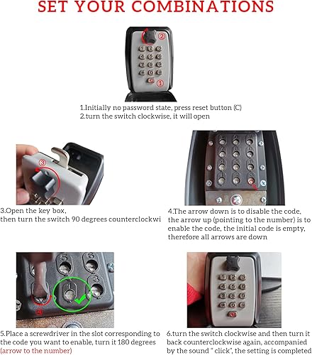 Miniatura 5 de SISAV Caja de bloqueo de botón, caja de almacenamiento de llaves montada en la pared al aire libre con código reiniciable de teclado de 10 dígitos,