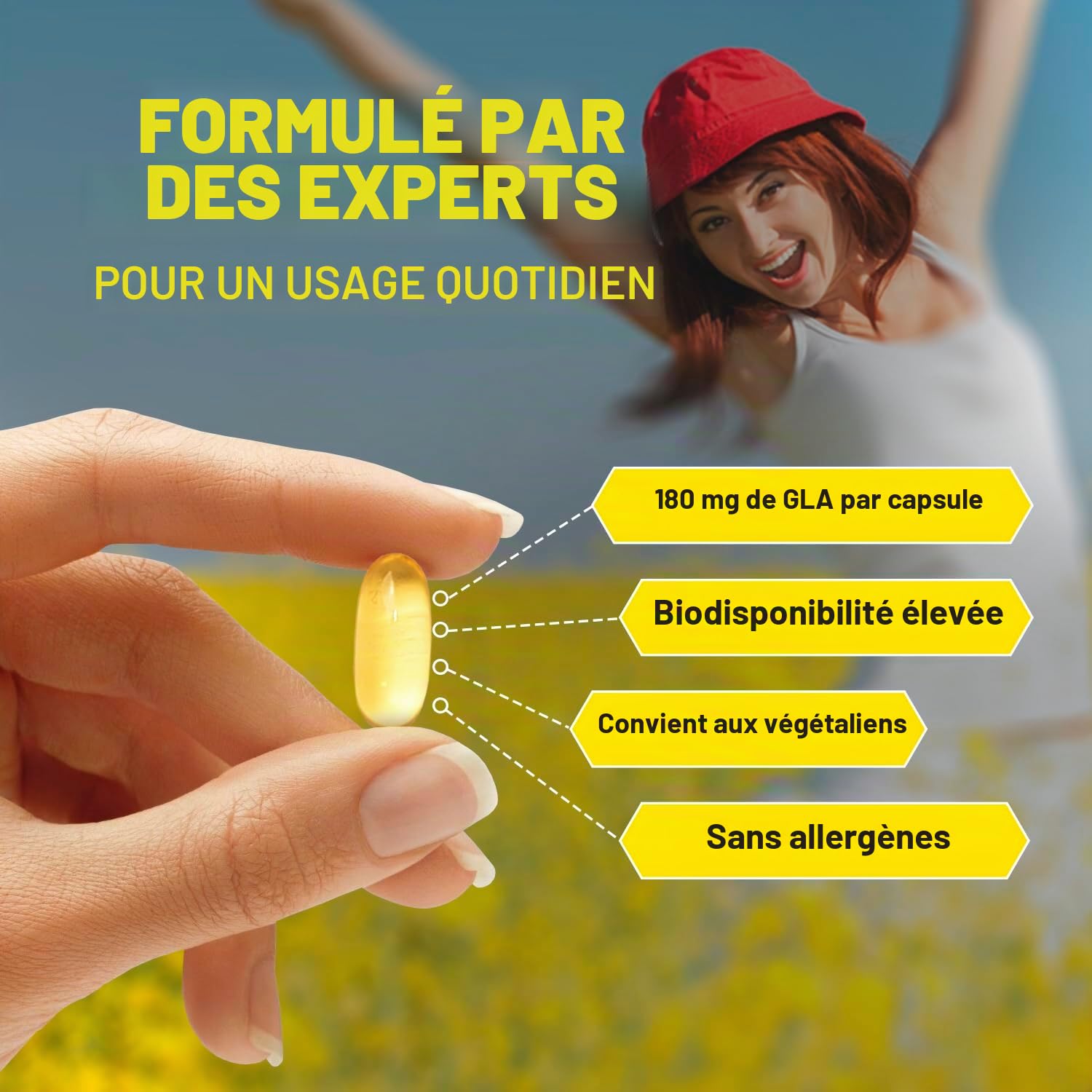 Huile d'onagre végétalienne 2000 mg avec vitamine E et B6 – 60 gélules molles végétaliennes | 180 mg de GLA par capsule I Santé des femmes I Qualité supérieure I par Prowise Healthcare