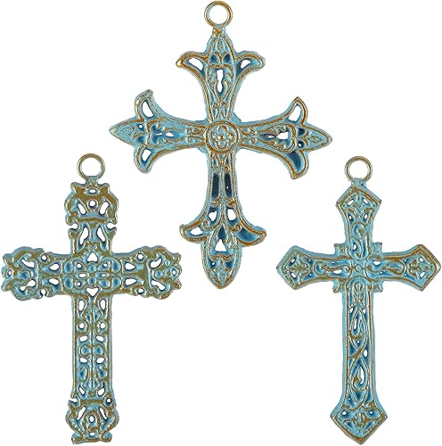 Vista 8 de 3 PCS Cast Iron Wall Crosses, Metal Decorative Hanging Crosses Wall Decor, Small Antique Floral Religious Cross Wall Art, Cross Decorations for Home