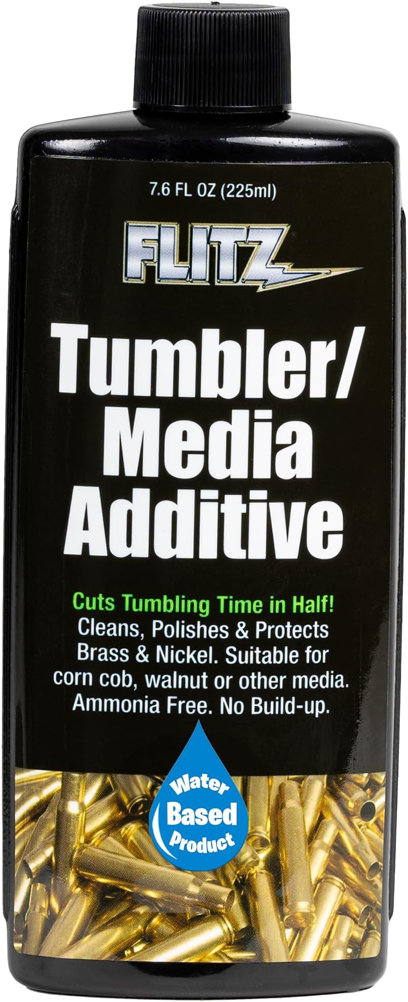 Flitz Tumbler Media Additive - 7.6oz Bottle of USA-Made Brass Cleaner Reloading Liquid for Ammo, Copper, & All Metals - Ammonia-Free Tumbling Polish to Remove Oxidation, Powder Residue (1 Pack)