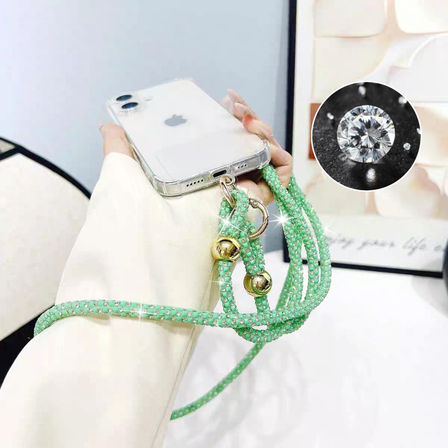 Crystal Phone Lanyard for Women Crossbody Phone Strap with Full Rhinestone Bling Anti-Theft Phone Neck Strap - Image 2