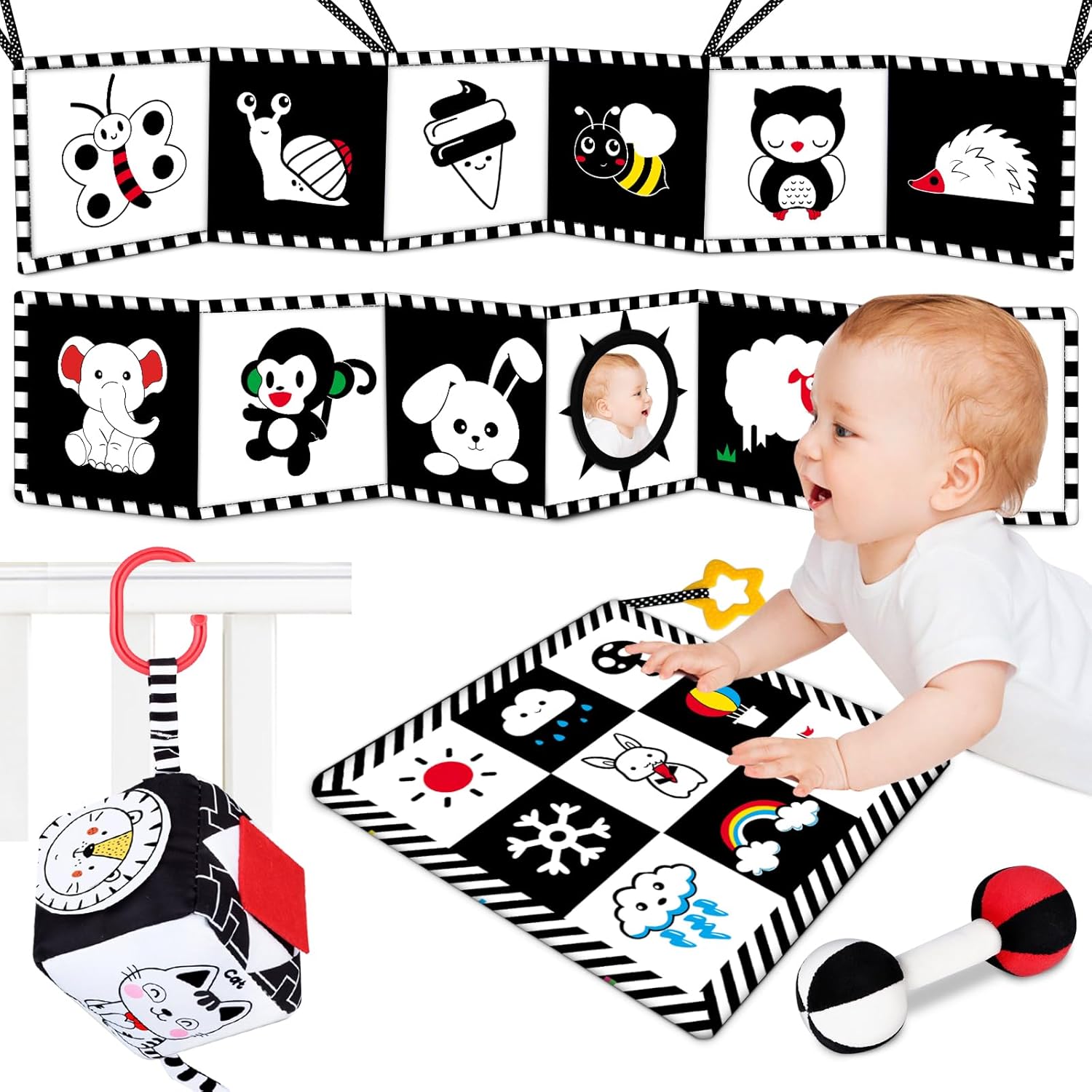 4 Pcs Baby Toys 03 Months Black and White High Contrast