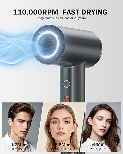 Miniatura 4 de Secador de pelo, secador de pelo iónico profesional con difusor y concentrador, 1400 W, 4 velocidades, 4 ajustes, 1.4 kW, 120 V, incluye cabezal de