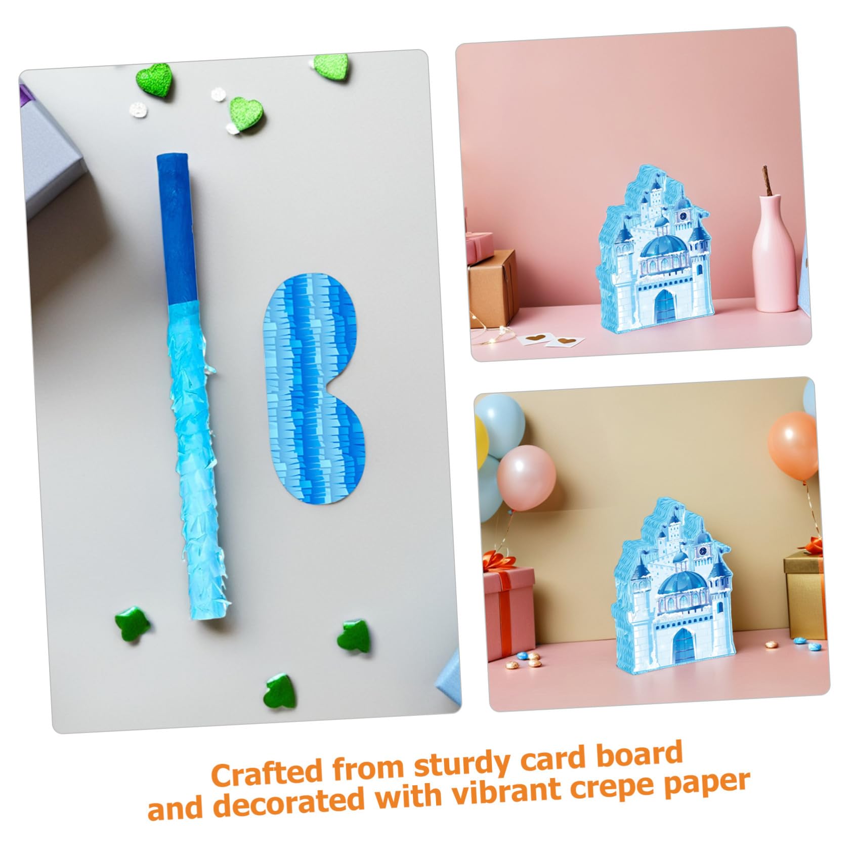Prinzessin Schloss Piñata mit Augenbinde und Blaues Eisschloss Partyspiel Hängende Piñata Dekoration für Kindergeburtstag Hochzeits Winterfeier Zubehör