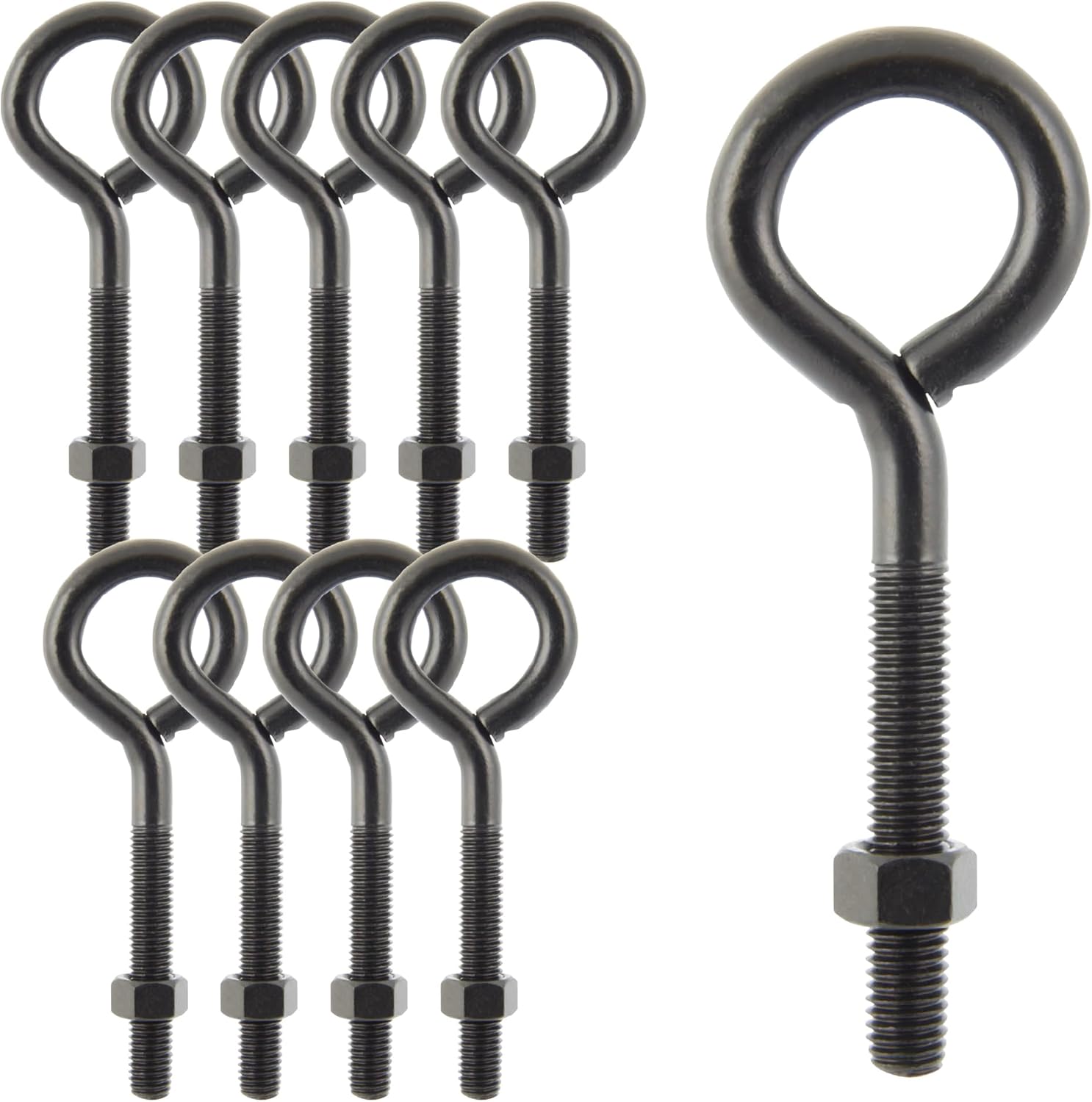 Wright Products Eye Bolt, 10-Pack, 4-inch x .5 inch, Heavy-Duty, Weather-Resistant for Outdoor & Indoor Use - Multipurpose Eye Bolt for Hanging Plants, Decorations, DIY Projects, Matte Black
