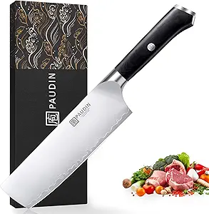 PAUDIN 7-Inch Nakiri Knife - High Carbon Stainless Steel Chef Knife with Ergonomic Wooden Handle