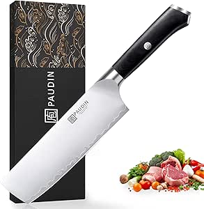PAUDIN Nakiri Knife 7 Inch, High Carbon Stainless Steel Chef Knife, Ultra Sharp Asian Kitchen Knife for Meat and Vegetable, Chopping Knife with Ergonomic Wooden Handle
