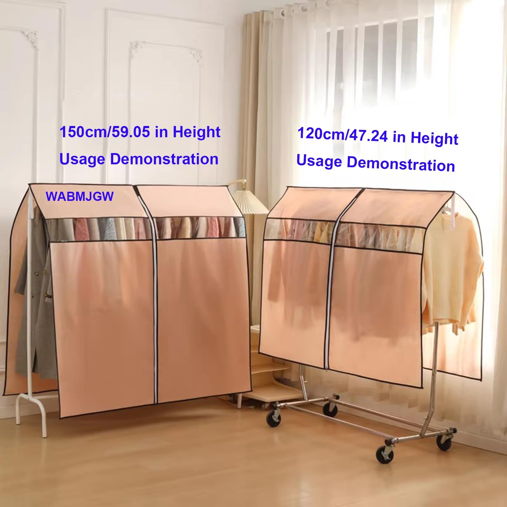 Kleiderhülle mit Reißverschluss und transparentem Fenster, staubdichter und atmungsaktiver Schutz für Anzüge, Mäntel, Kleider und Jacken, Länge 60-150 cm, Höhe 120 cm/150 cm