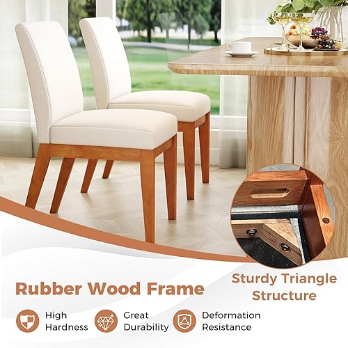 Miniatura 5 de Giantex Juego de 2 sillas de comedor tapizadas, sillas laterales sin brazos de cocina con patas de madera de goma, asiento acolchado y respaldo