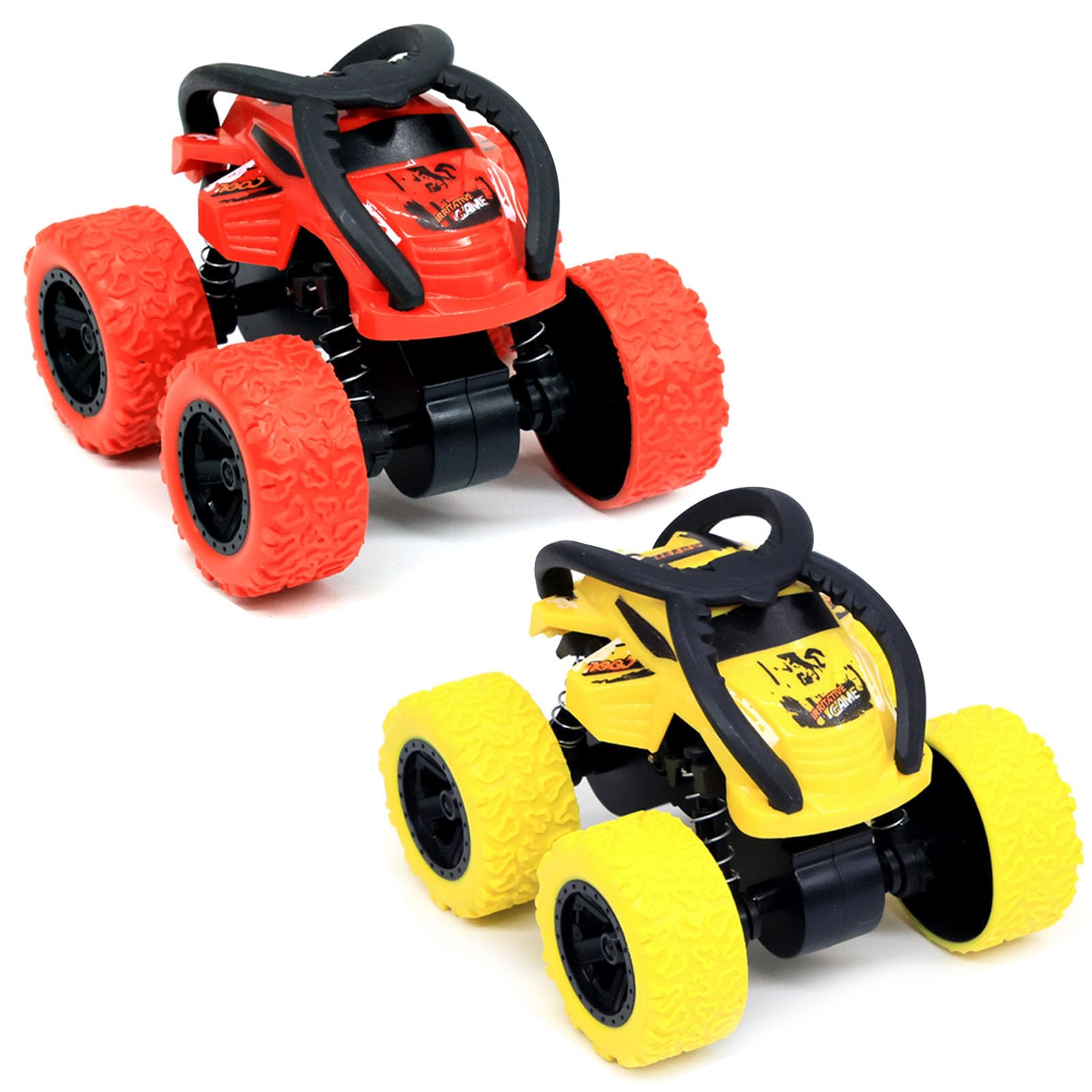 SSKHE 2 Pezzi Monster Truck 360 gradi rotante bambini auto giocattolo inerzia auto da corsa per 3 4 5 6 anni bambini rosso e giallo auto giocattolo