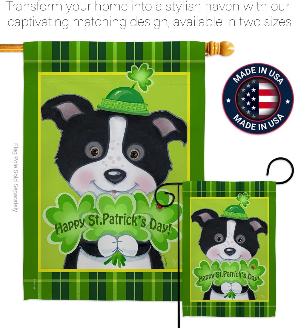 Breeze Decor - St. Pat's Puppy Spring - Seasonal Impressions Decorative Vertical House Flag 28" x 40" Printed in USA