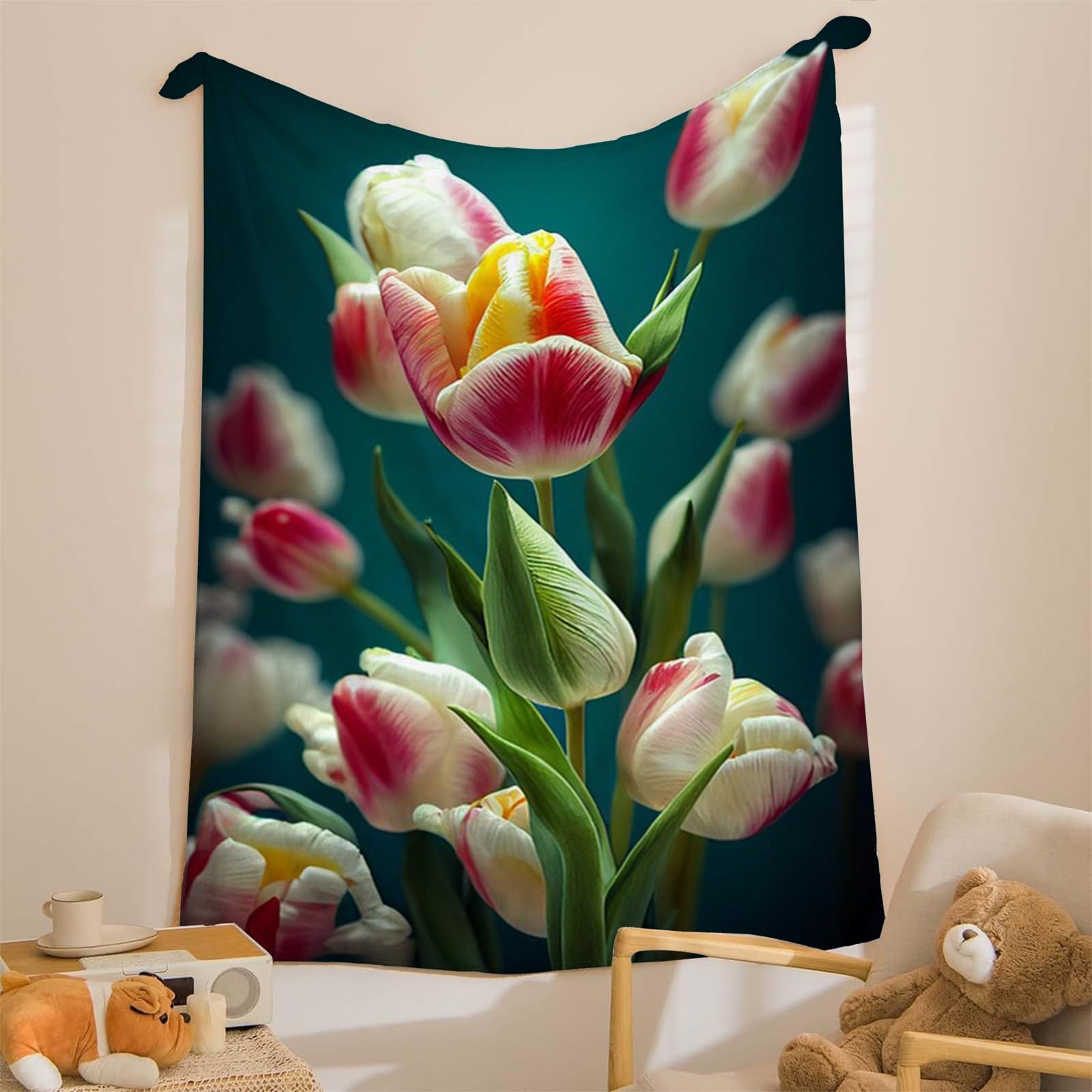 Générique Duży koc na sofę, lilia, biały i różowy, koc polarowy, miękki i puszysty koc flanelowy, odpowiedni do łóżek i sof (220 x 240 cm) AL1860