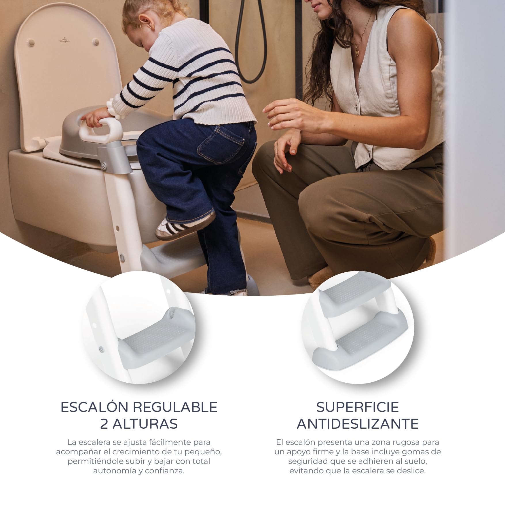 MS BabyWorld – Adaptador WC con Escalera – Asiento Acolchado para Inodoro | Plegable y con Altura Ajustable | Con Asas y Base Antideslizante | De 1 a 7 Años