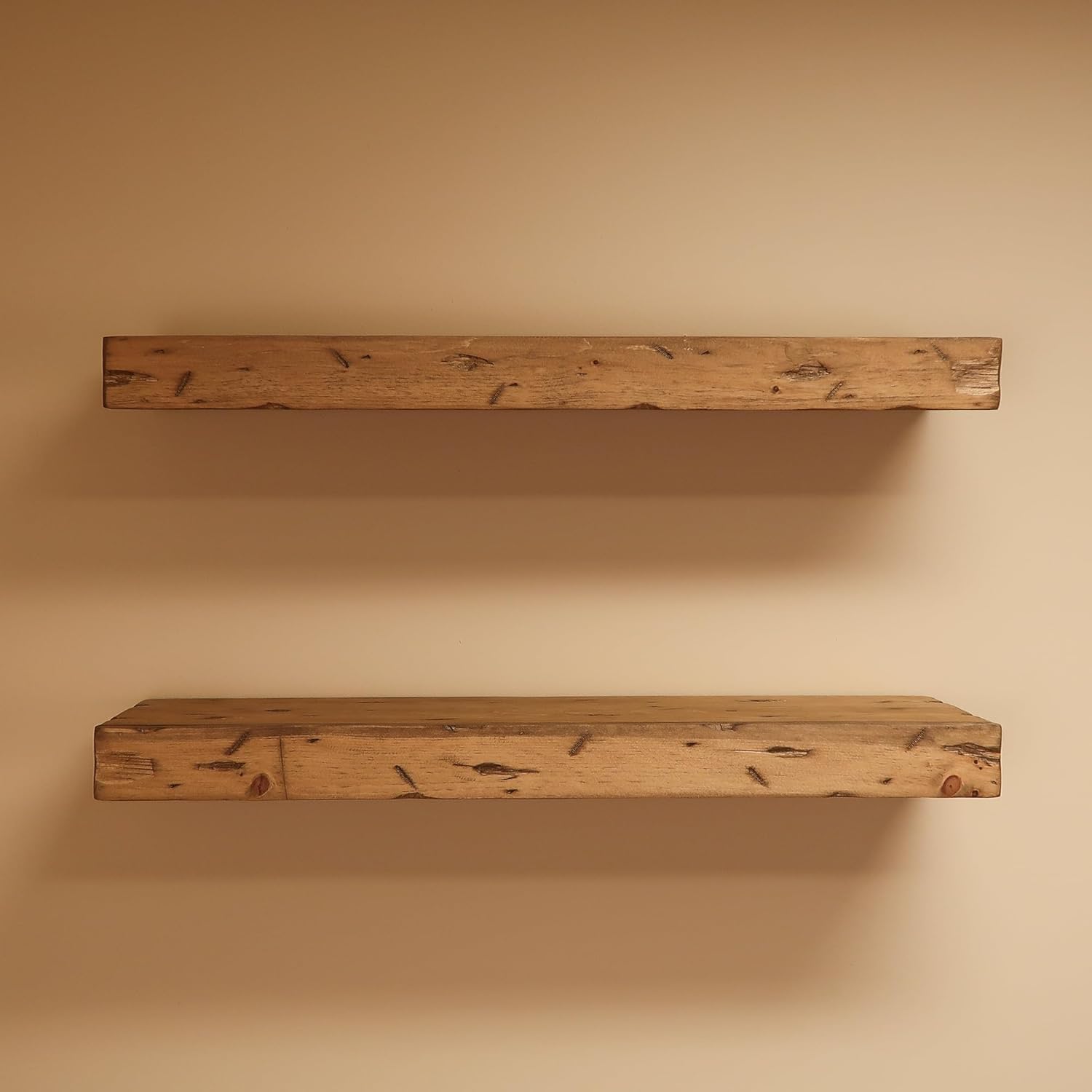 Urbandi Rustic Distressed Floating Shelves, Set of 2, Handmade Out of Pine Wood, 3 Inch Thick, Made in USA (Aged Oak, 36Lx3Hx6D)