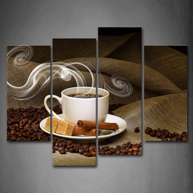 Brown A Cup Of Coffee And Coffee Bean Wall Art Painting Pictures Print On Canvas Food The Picture For Home Modern Decoration