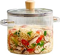 Vista 1 de Le'raze Olla de cocina de vidrio con tapa, 2 L (68 onzas), resistente al calor, juego de ollas de cocina de vidrio de borosilicato, olla a fuego