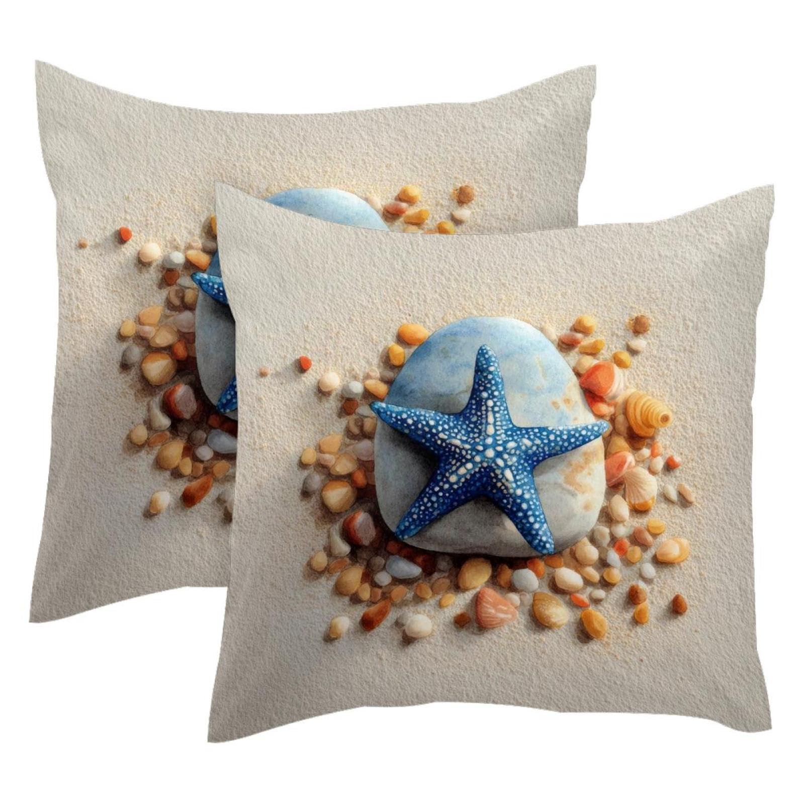 Fundas de cojín azul de estrella de mar, 2 piezas de terciopelo de 50x50 cm con diseño moderno