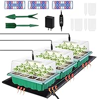 RODINTO 3-Pack Seed Starter Trays with Heat Mat & 24-LED Grow Lights - 36 Large Cell Germination Kit with Humidity Vents for Indoor Gardening