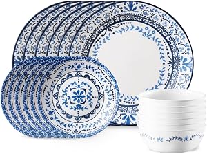 Corelle Portofino Round Dinnerware Set for 6 | Service for 6, 18 Piece Set | Easy-to-Clean Plates and Bowls | Proudly Made in The USA | Triple Layer Strong Glass is Resistant to Chips and Cracks