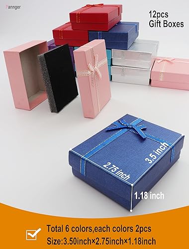 Miniatura 4 de Paquete de 12 cajas de regalo de cartón para joyas, cajas de regalo vacías con tapas y lazos de cinta para exhibir aretes, collares, anillos,