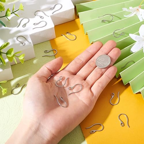 Miniatura 6 de Pandahall - 100 ganchos de acero inoxidable 304 para aretes de 0.846 x 0.433 x 0.039 in con agujero de bucle para la fabricación de joyas