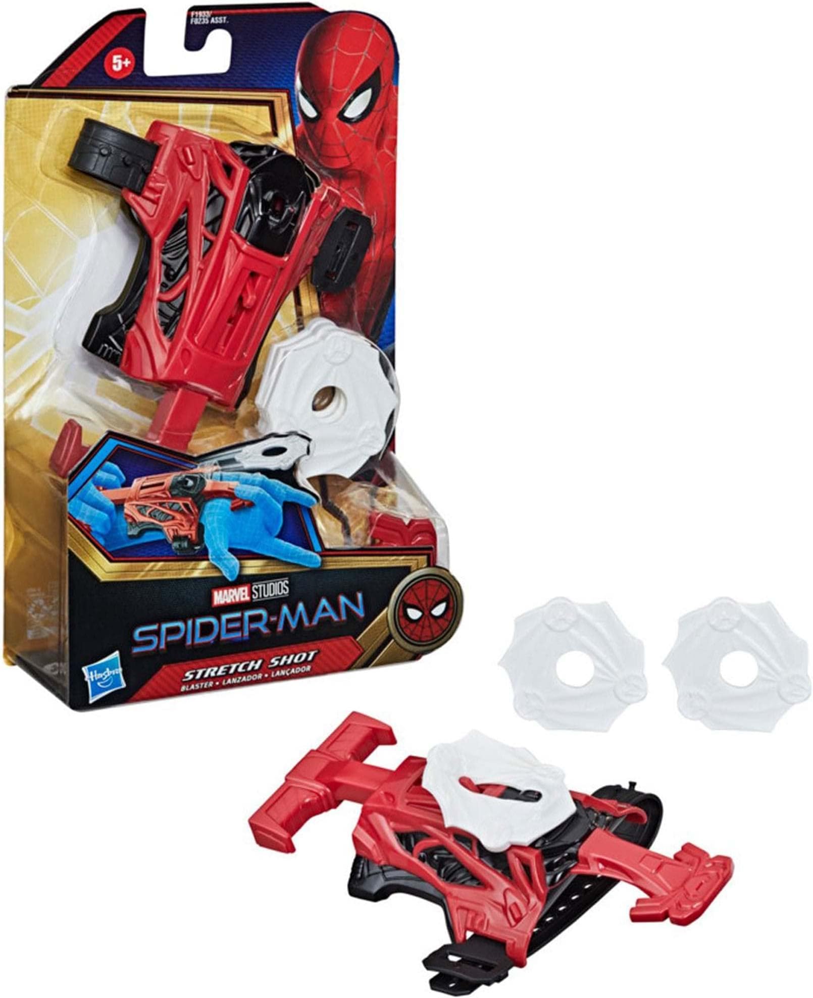 Marvel Spider-Man Stretch Shot Blaster Role Play Toy, Includes 3 Stretchy Web Projectiles, For Kids Ages 5 and Up, Multicolour, F1933