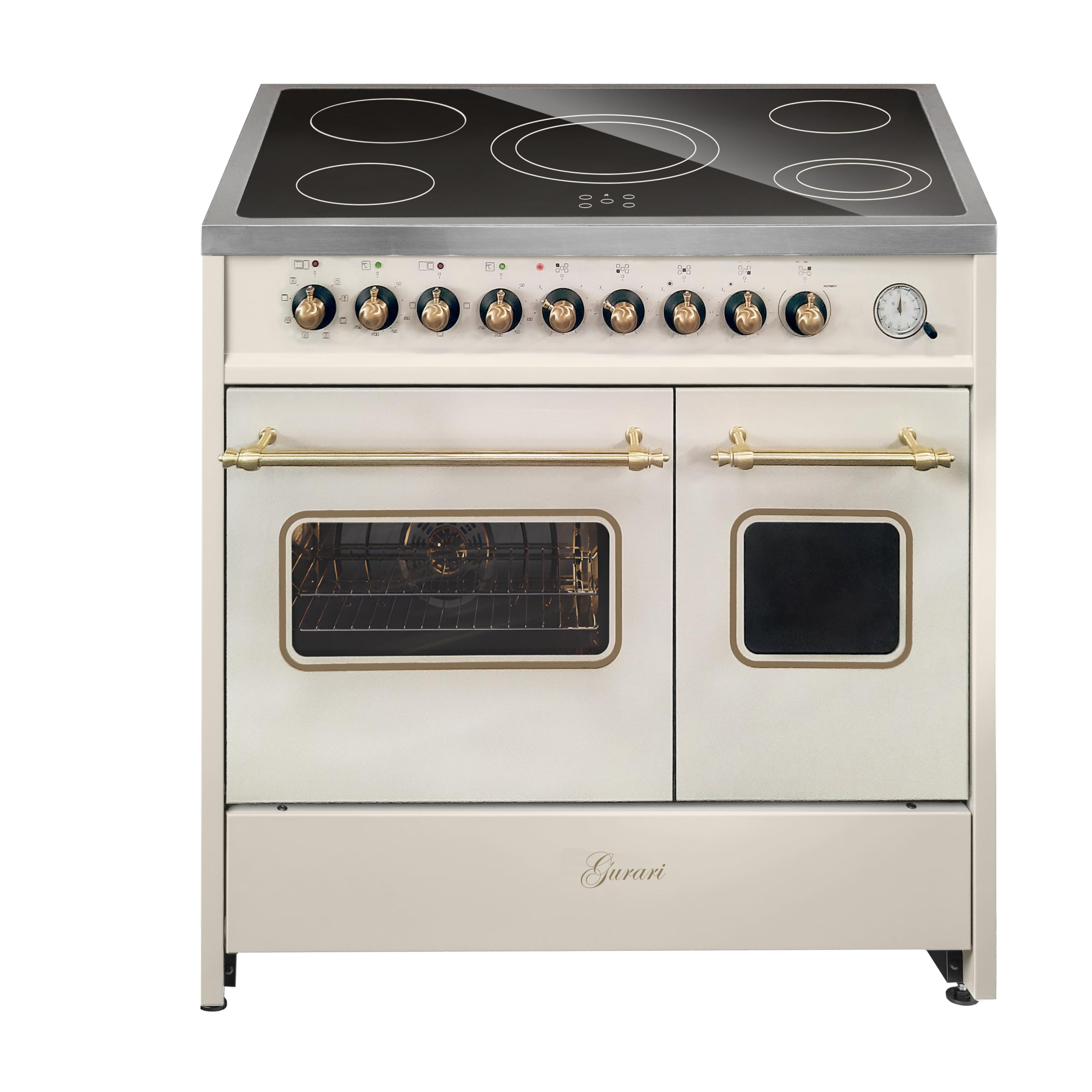 GURARI Electric kitchen GCH E 912 DF Cr Retro Kitchen 90 cm Free Installation in Creams Vintage Design with double oven and 5-zone glass-ceramic hob, energy class A