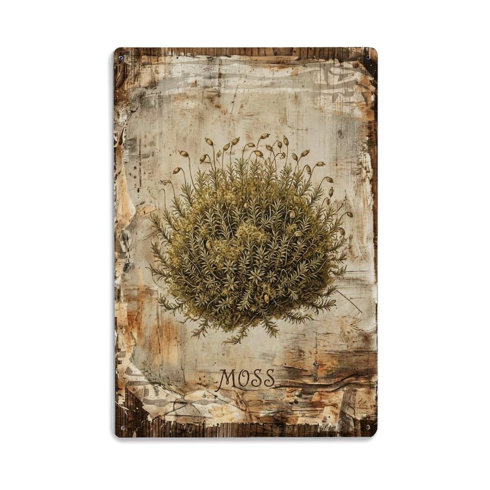 Moss Botanical Vintage Metal Tin Sign Plaque Wall Decor for Cafe, Club, Garden Metal Poster 8x12Inch