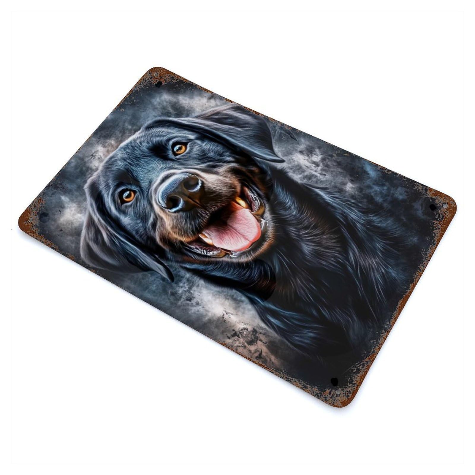 Rust Effect Black Labrador Portrait Vintage Rust Metal Sign 11.8"x7.9", Classic Wall Plaque for Shed, Workshop And Garage Wall Decor