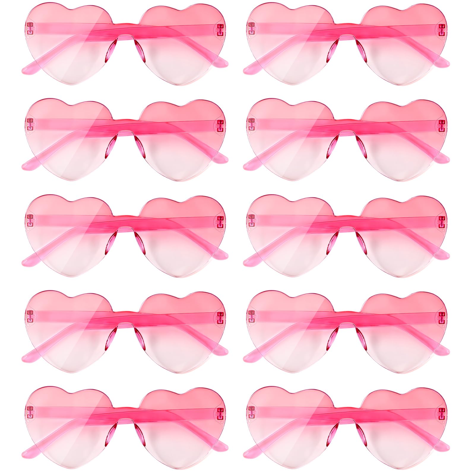 NACHLYNN 10 Pairs Heart Sunglasses Women Rimless Heart Shaped Sunglasses Candy Color Glasses for Costumes Cosplay (Gradient Pink)