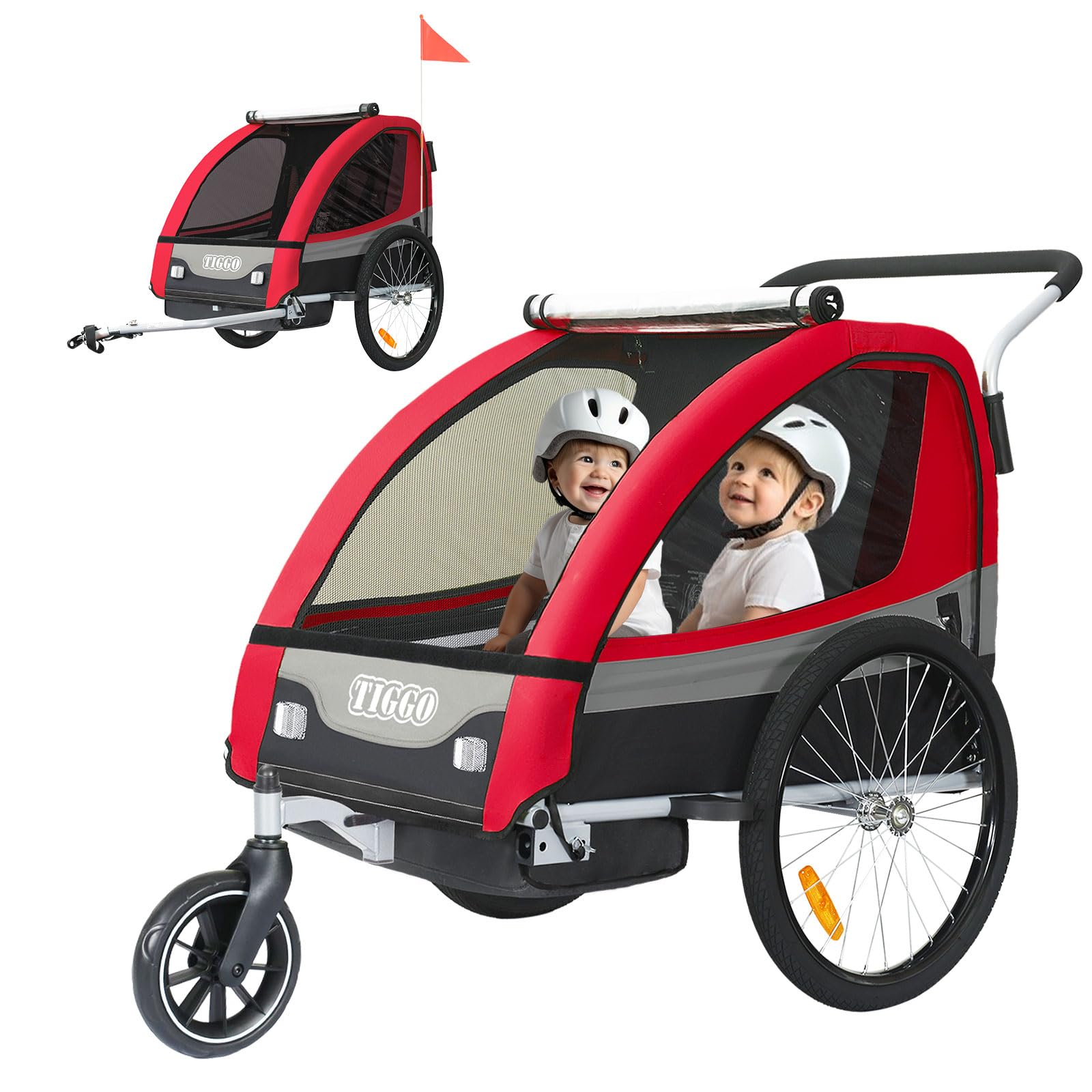 Convertible Jogger Remorque à Vélo 2 en 1, pour enfants - 502-01 Rouge/Noir
