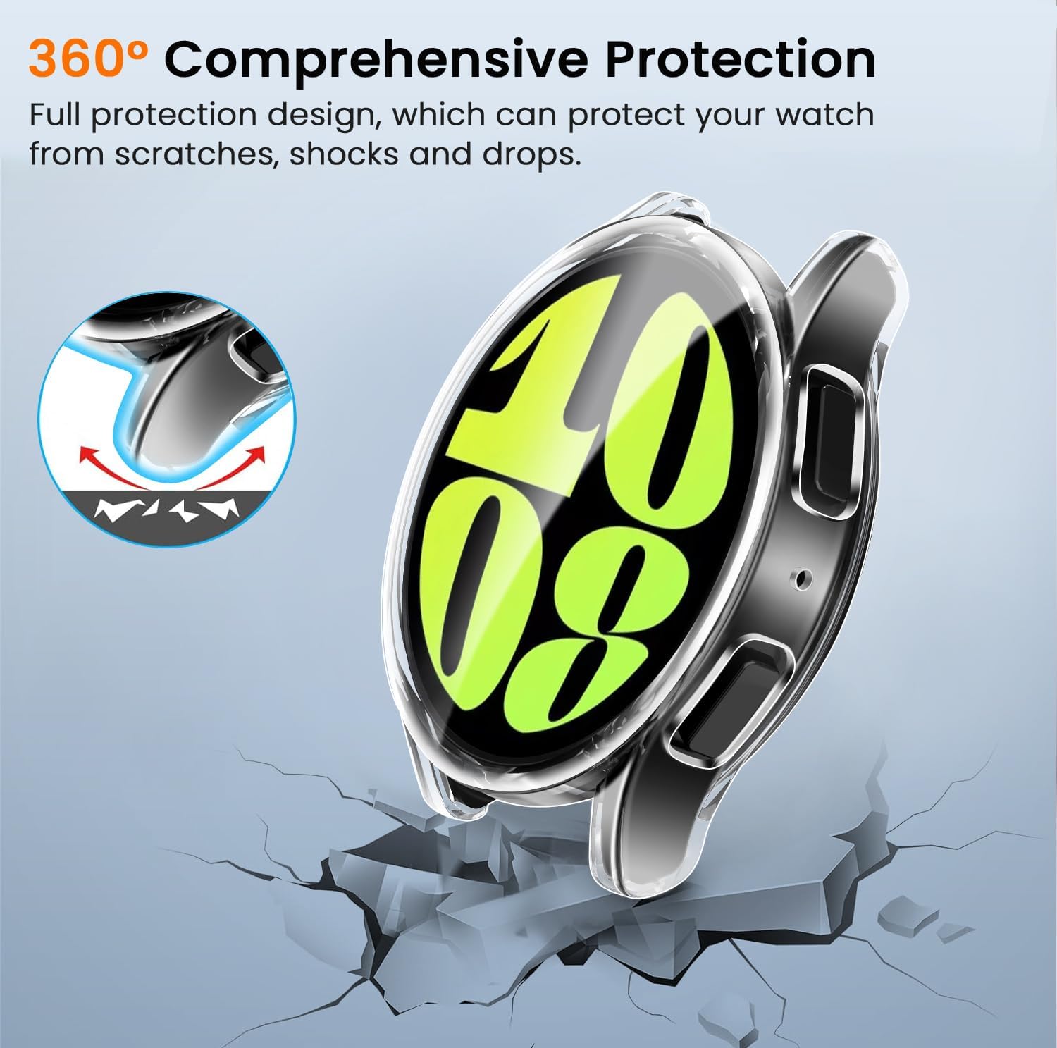ivoler 3 sztuki etui z osłoną ekranu do Samsung Galaxy Watch 6 44 mm, pełne etui ochronne z miękkiego TPU cienkie, odporne na wstrząsy etui odporne na zarysowania (2 przezroczyste 1 czarne)