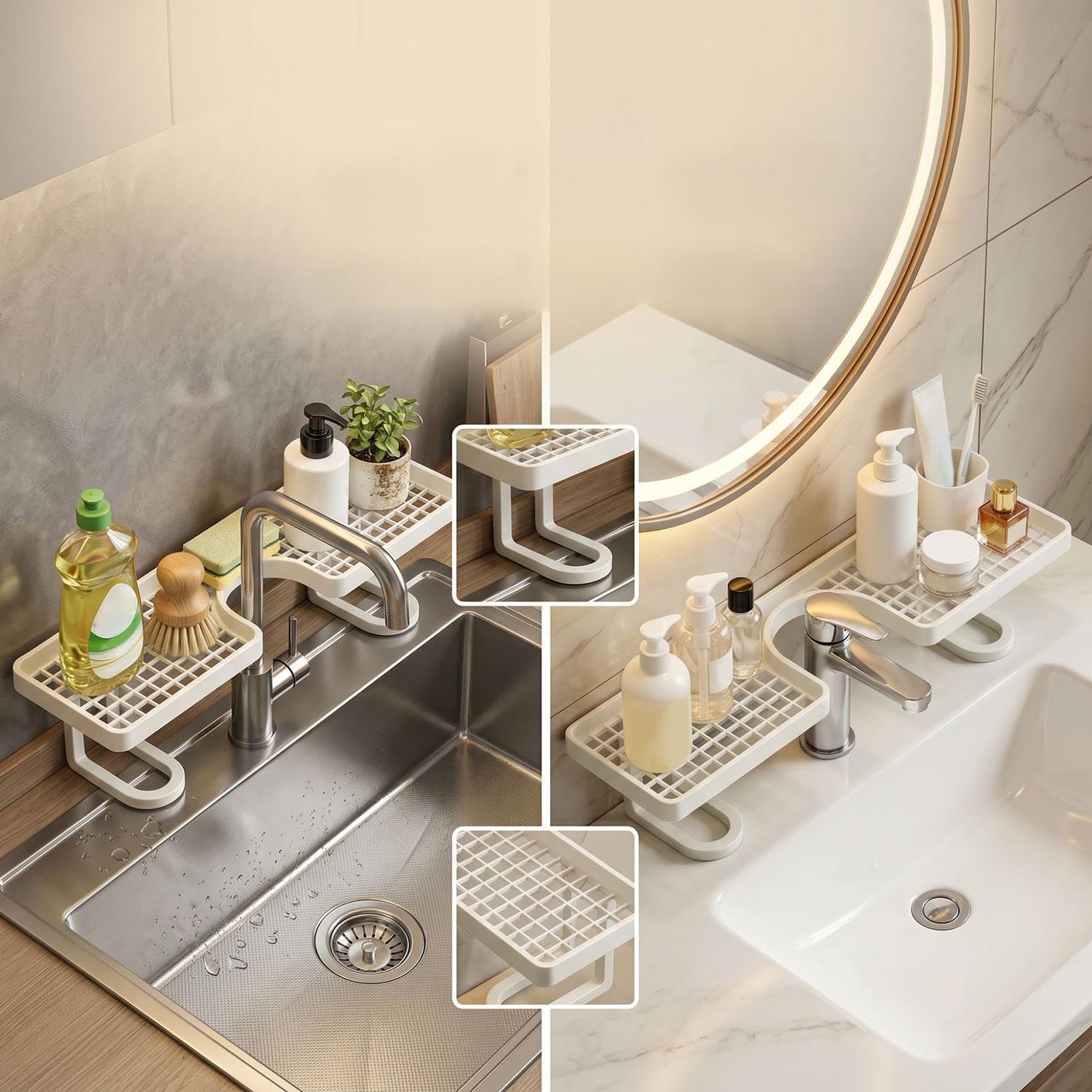 Étagère au-Dessus du Robinet Salle de Bain - sans Perçage 50 Cm Forme en U Drainage Rapide,Étagère au-Dessus du lavabo pour Salle de Bain - brosses à Dents, cosmétiques, shampoings,