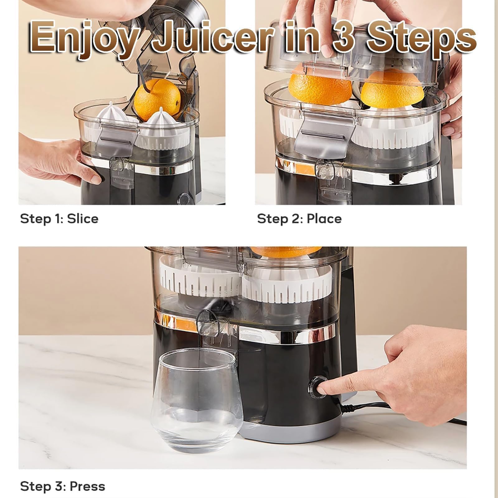 Exprimidor Eléctrico De Cítricos De 500Ml, Exprimidor De Naranjas De Doble Cabezal De 18000RPM, Portátil Con Función Antigoteo, Para Limón Y Pomelo, Alto Rendimiento Jugo, Fácil De Limpiar(Negro)