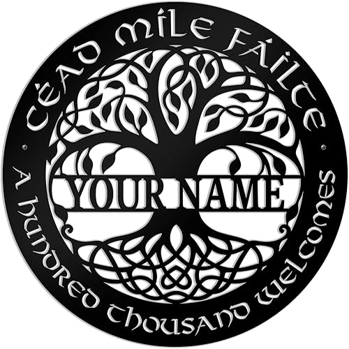 Letrero de metal personalizado del árbol de la vida celta con luces LED de neón, placa de pared con nombre personalizado para exteriores e