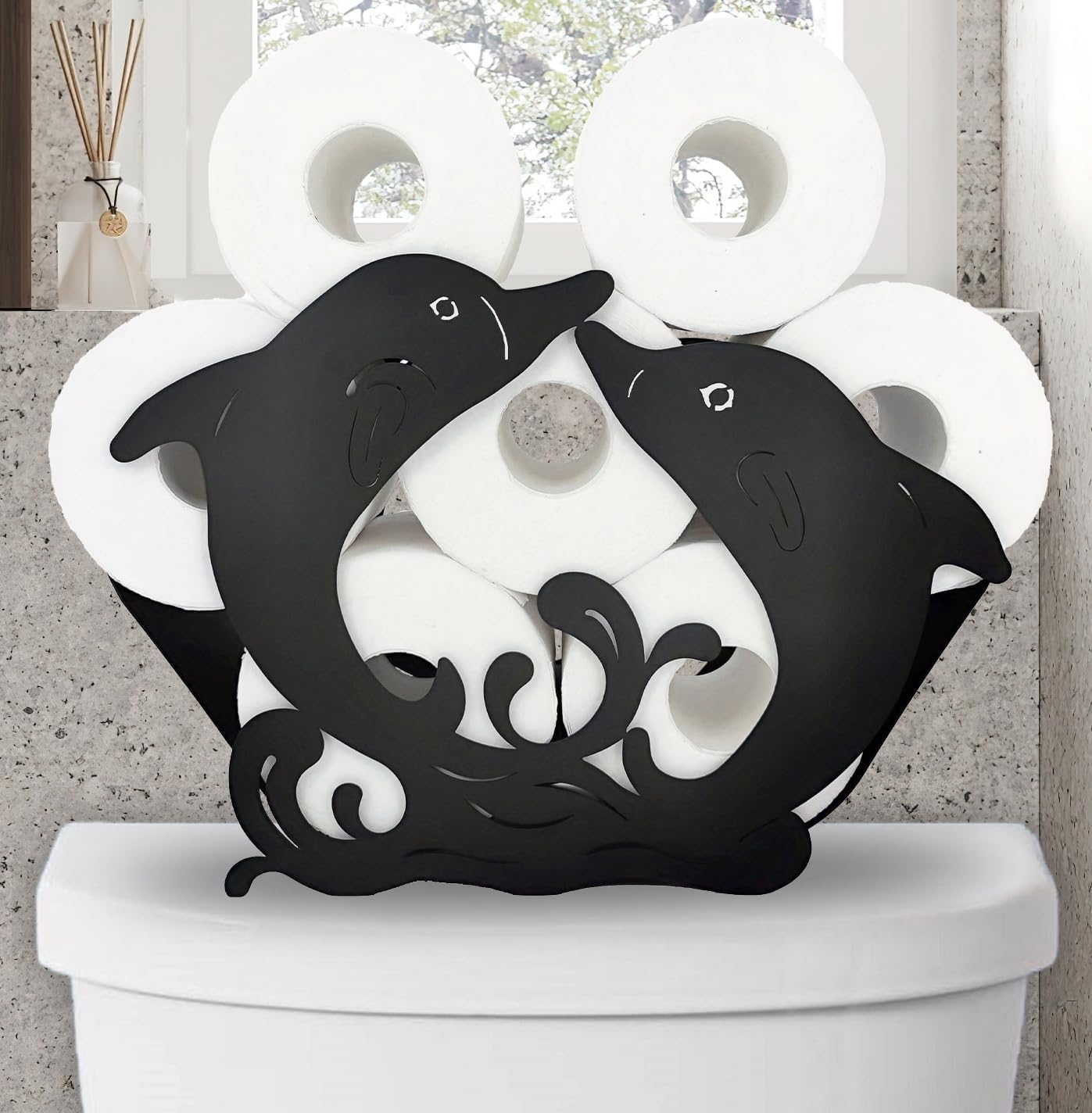 Coolboy Metal Plant Tree Paper Holders, Funny Black Animals Storage, 8 Rolls, Wall Mounted Toilet Rolls Tissue Paper Storage, Practical and Convenient