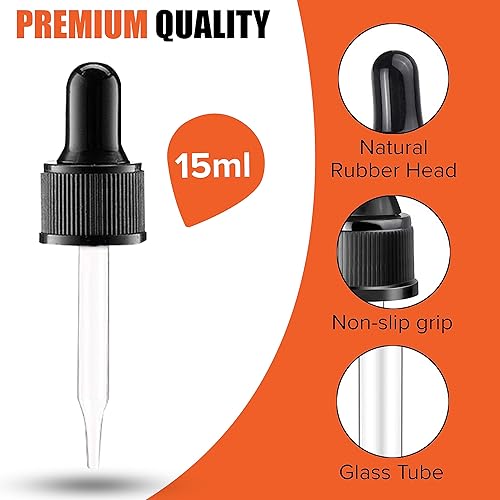 Miniatura 3 de Cuentagotas de vidrio para aceite esencial, extractos de hierbas, remedios homeopáticos, removedor de esmalte de uñas, 0.5 fl oz, paquete de 8