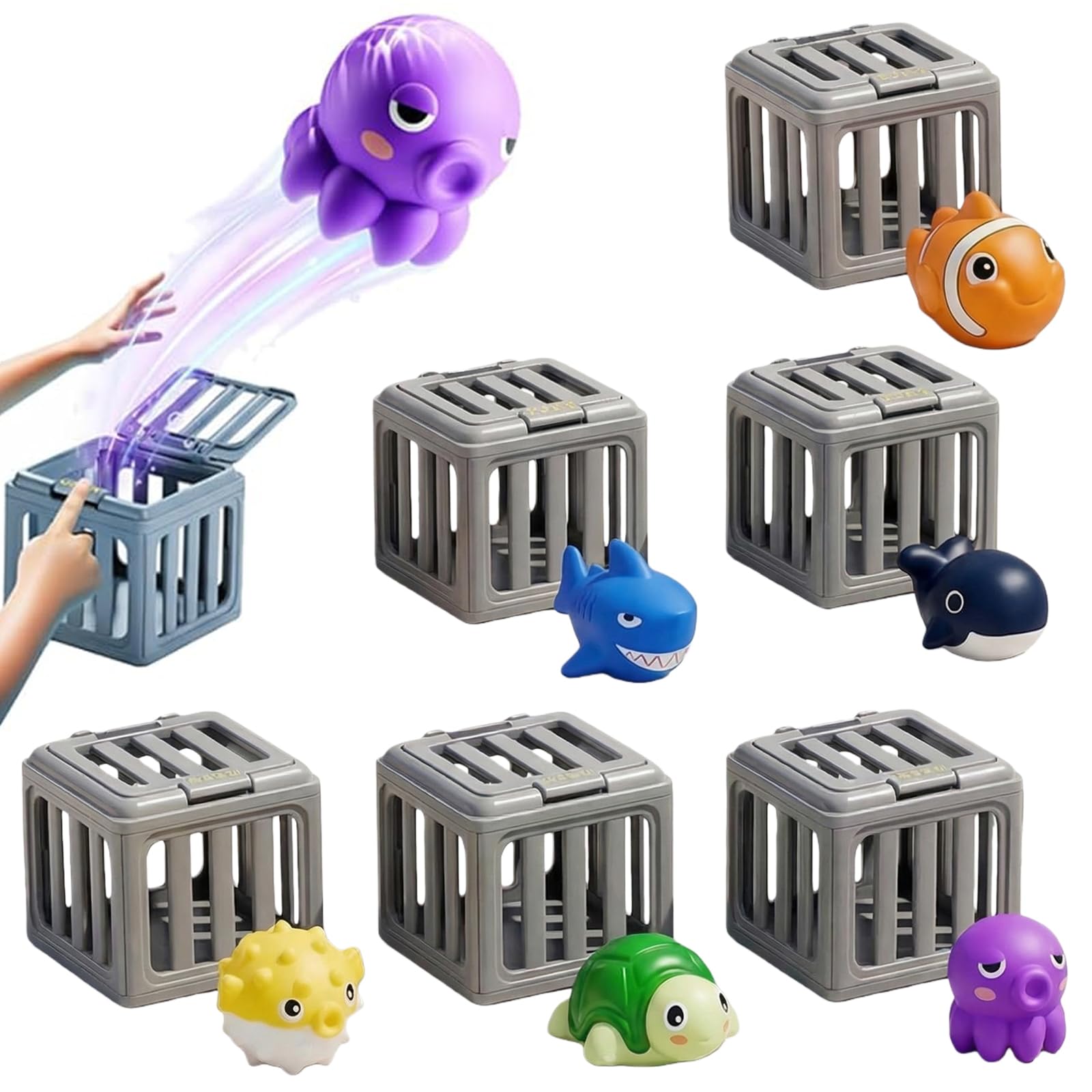 Children's Pool Diving Toys, Water Swimming Dive Pools Game, Underwater Dive Rescue Toy, Bath Toy Play Set with Fish Box Floating Animals, Fun Outdoor Beach Lake Swim Summer Party Gift-1 Set