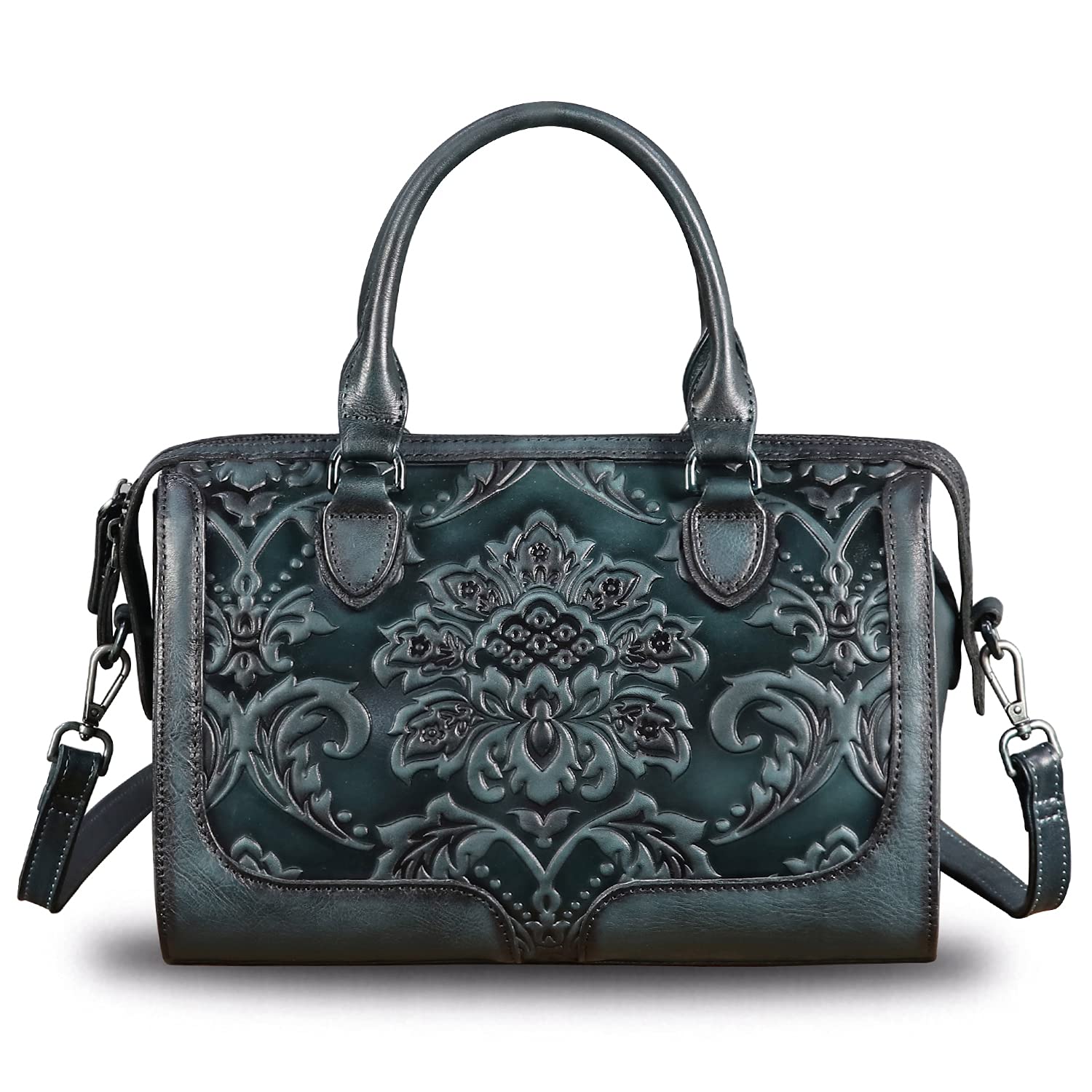 Genuine Leather Top Handle Handbag for Women Handmade Vintage Satchel Retro Cowhide Crossbody Handbags Purse Hobo Bag (Darkgrey)