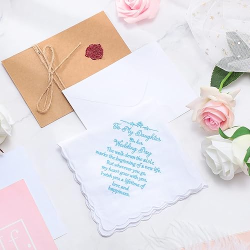 Miniatura 7 de Tegeme Pañuelo de novia pañuelo de boda para hija, regalo de boda, recuerdo Hankie y ángel azul novia pañuelo