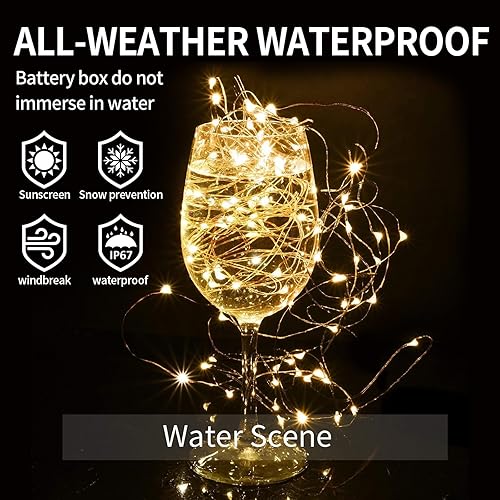 Miniatura 5 de pozzolanas Paquete de 8 luces de hadas, cadena de luces de alambre plateado impermeable, funciona con pilas, 7 pies, 20 luces LED de luna estrellada