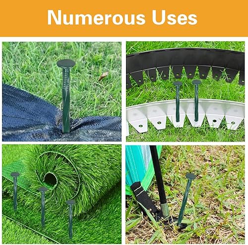 Miniatura 5 de Bakulyor Paquete de 50 estacas de metal para paisaje, clavos de césped artificial de 6 pulgadas, 6 picos grandes de paisajismo, grapas de anclaje de