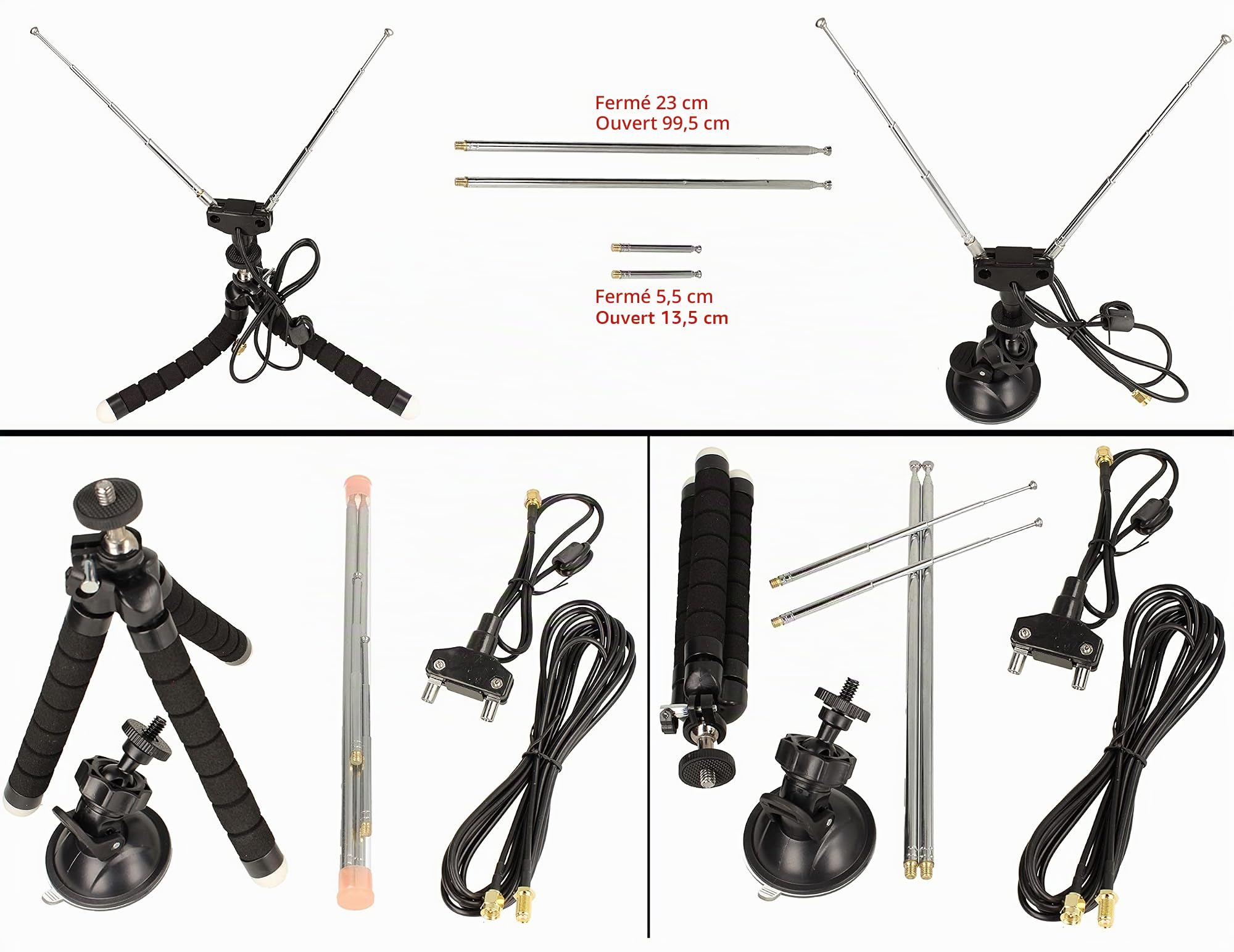 Kit d'antenne multi-usages Dipôle pour VHF UHF FM jusqu'à 1,5 GHz | SDR | DAB/DAB+ Radio FM | CB | Radio amateur, etc.